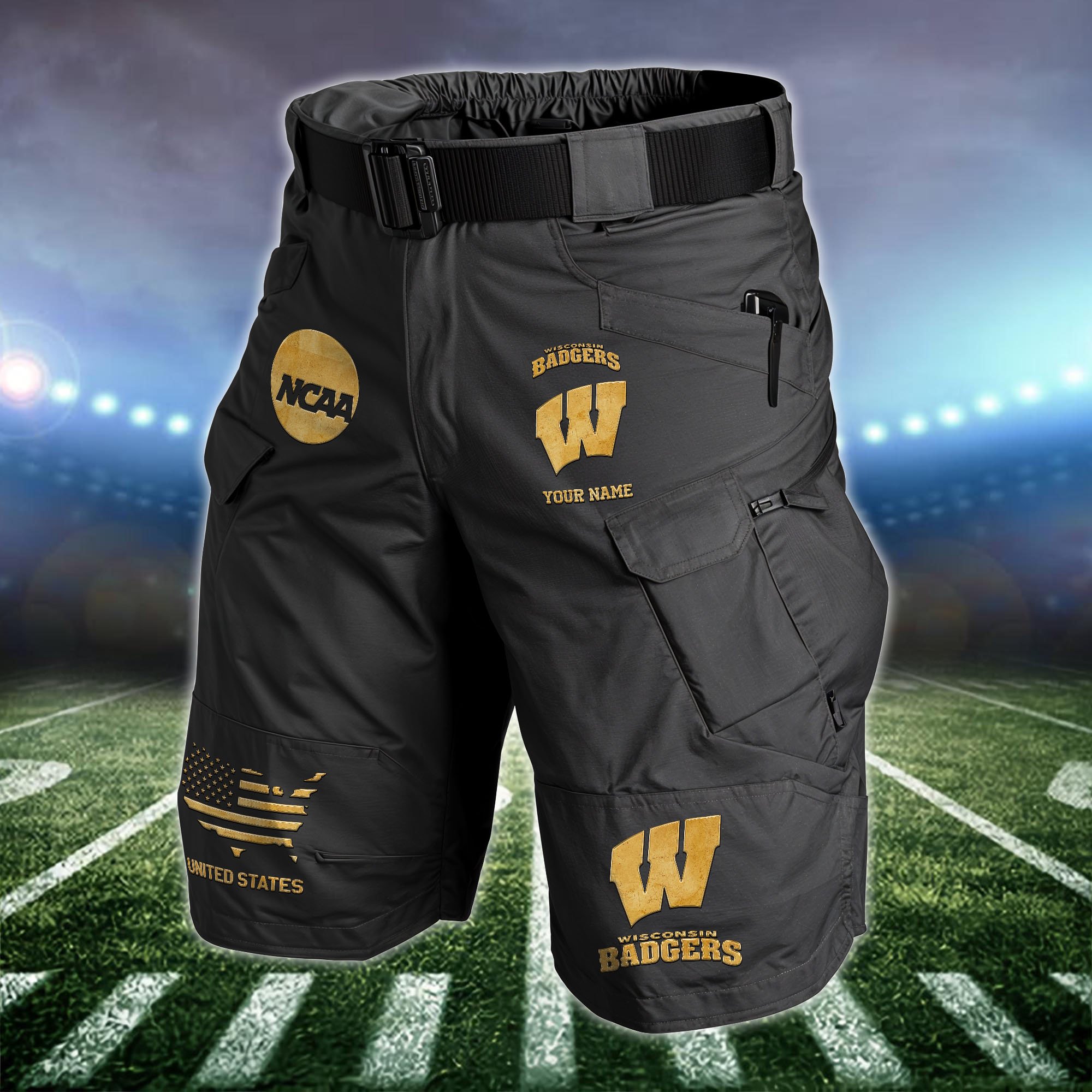 Wisconsin Badgers  Men Cargo Shorts Custom Your Name, Football Lovers Clothings, Gifts For Football Lovers  EHIVM-59960